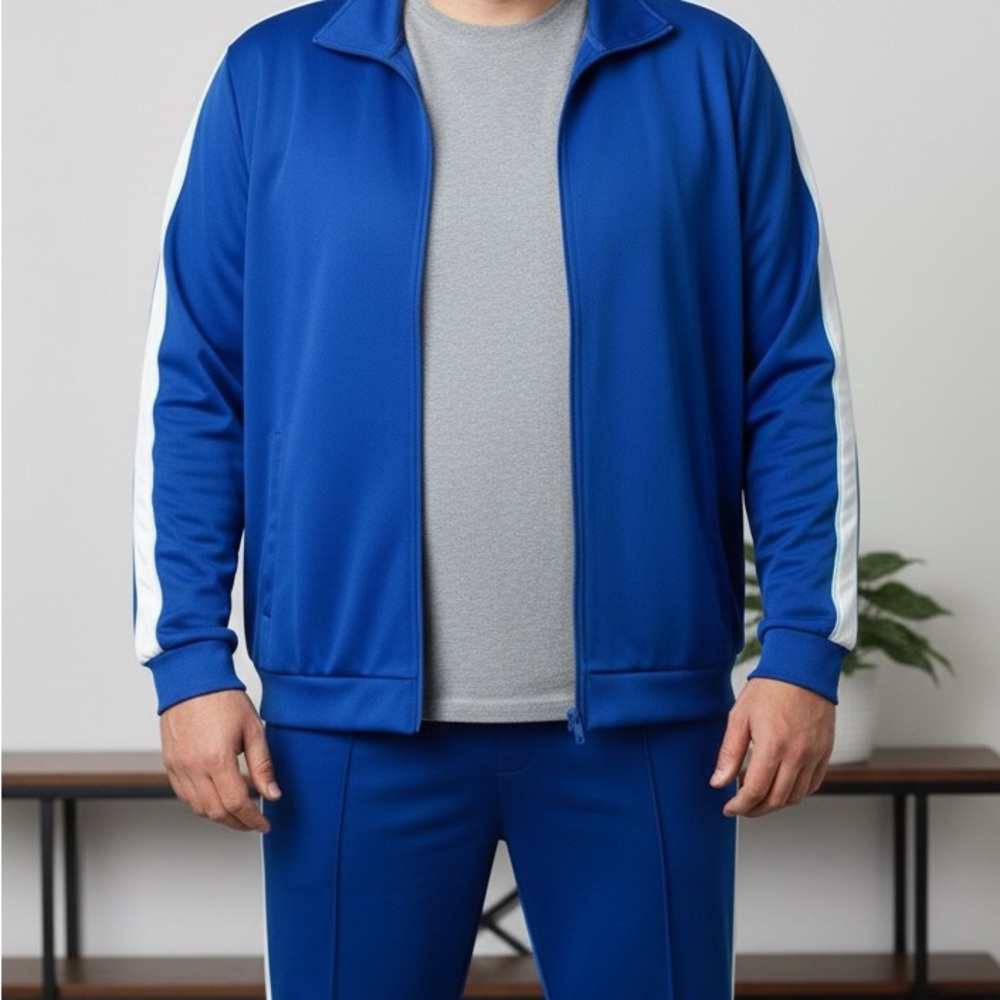 Men's Blue Zip Up Sweater and pants set vevo brand
